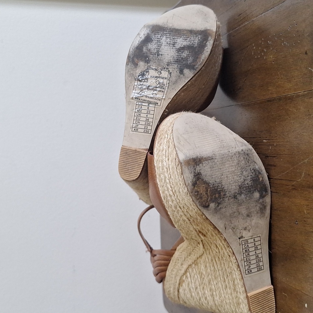 Forever 21 Brown Espadrille Wedge Sandals Size 6 - Picture 8 of 11